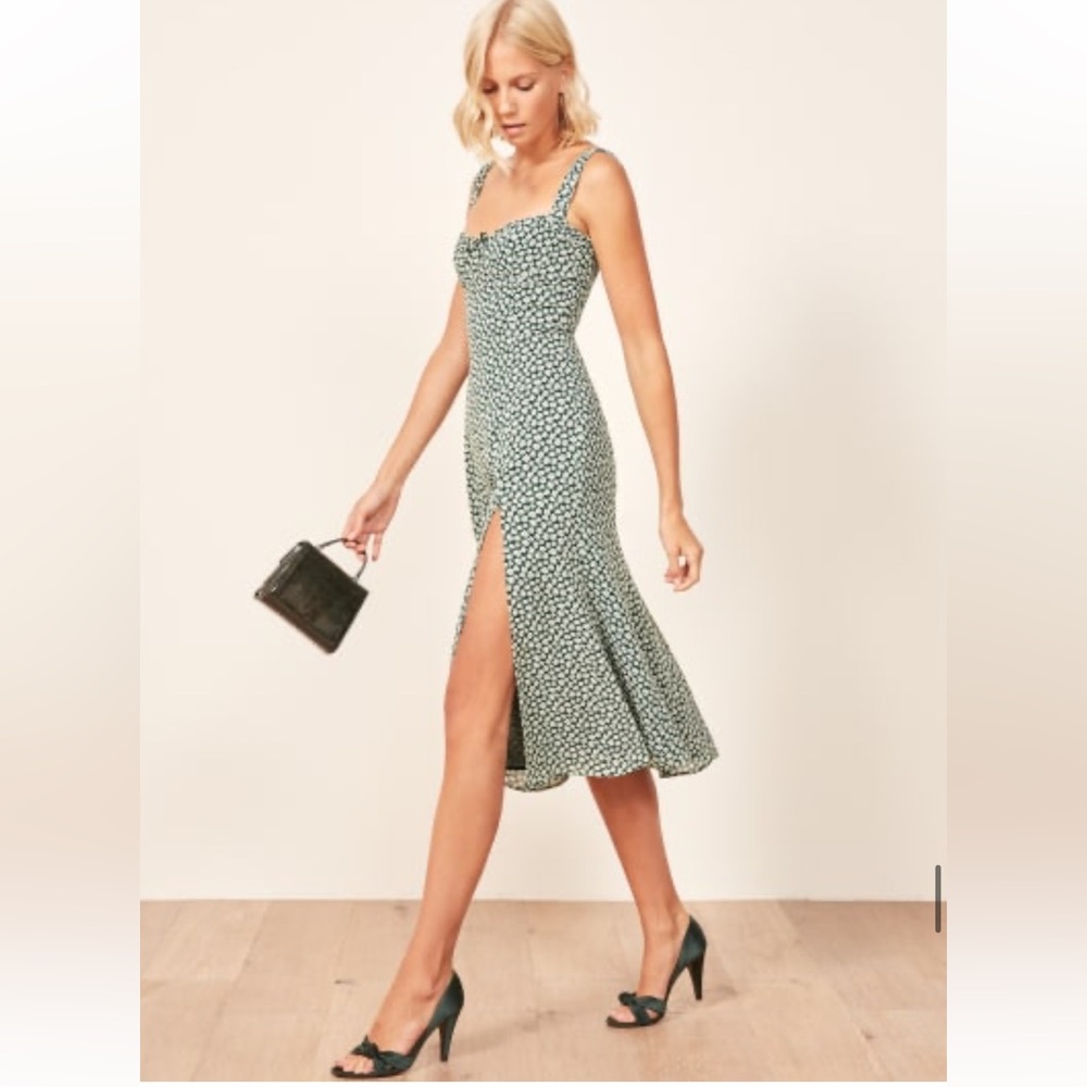 Reformation Green Floral Midi Dress